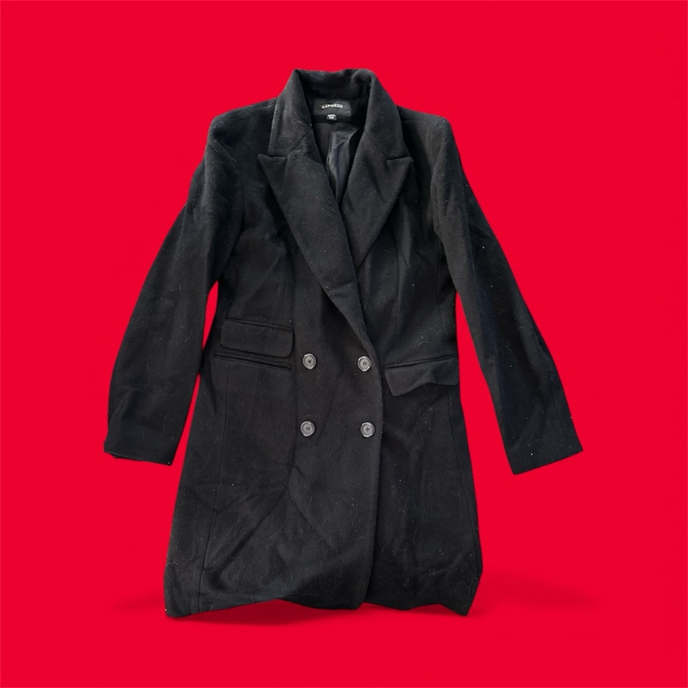Express brand Black wool/angora Women's mid thigh Pea Coat